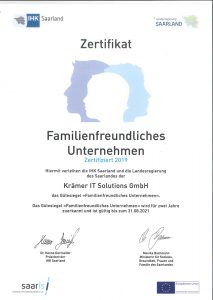 Zertifikat zum Gütesiegel Familienfreundliches Unternehmen